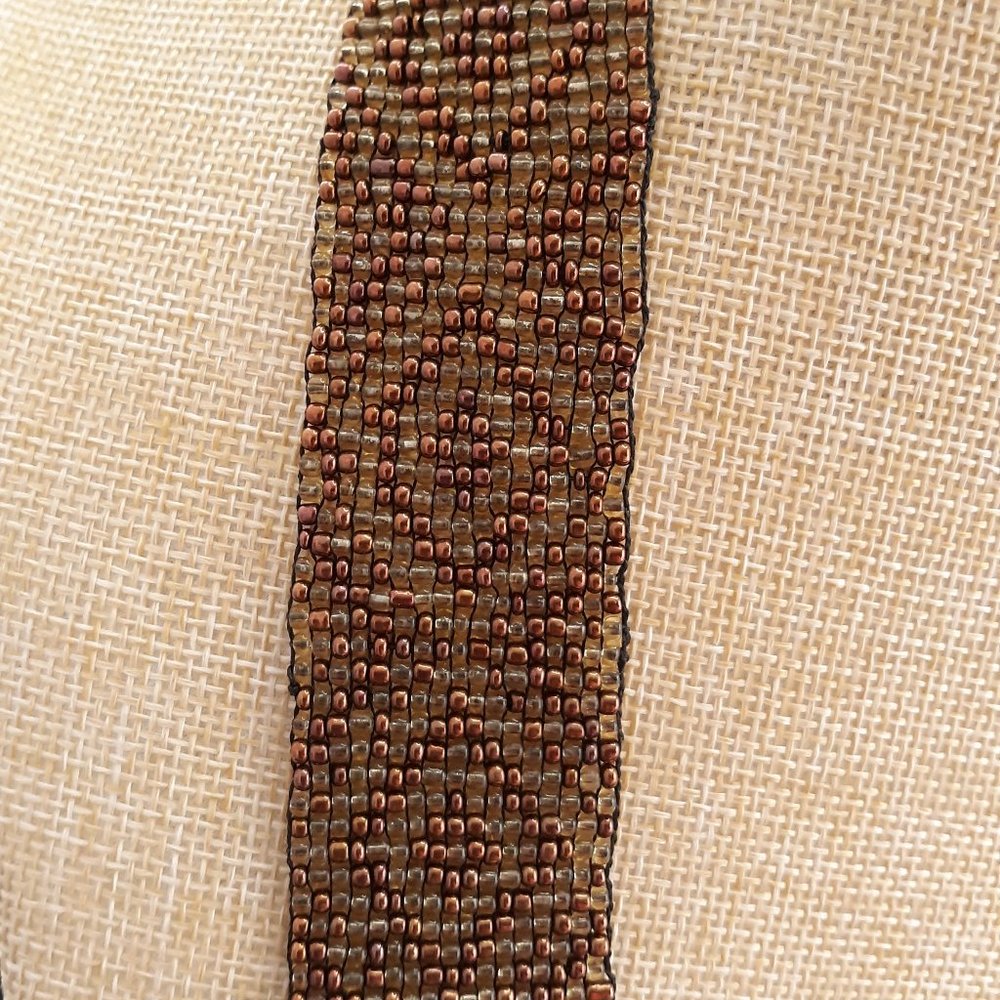 Geometric Pattern Loom Beaded Earth Tone Necklace - Picture 12 of 13